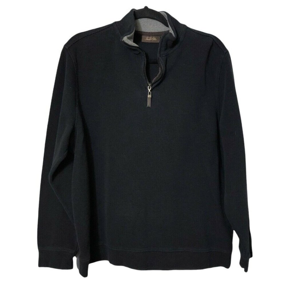 Tasso Elba Long Sleeve‎ Men’s Pullover 1/4 Zip Black Sweater Cotton Casual Sz LG